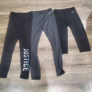 Girls Leggings Size 10-12 Justice Kids Black and Gray Leggings Set 3 Pieces